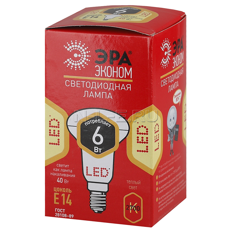 картинка Лампа светодиодная ЭРА Эко. рефлектор ЭРА LED smd R50-6w-827-E14 ECO.