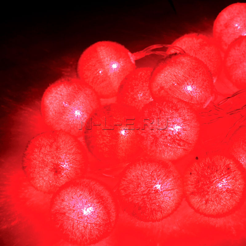картинка Гирлянда LED, пушистые шарики красные диаметр 2 см, длина 2 метра+1,5 м шнур KOCNL-EL150