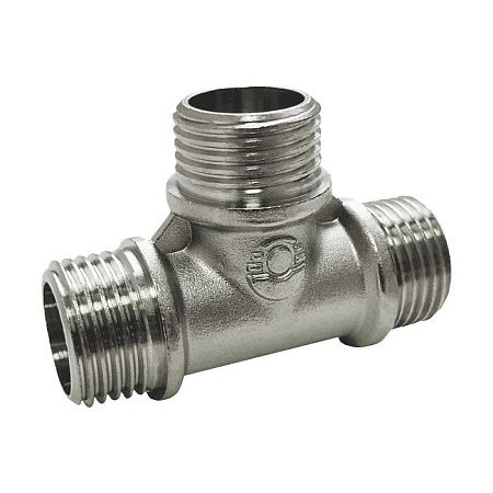 картинка Тройник НИКЕЛИРОВАННЫЙ переходной с наружной резьбой VALFEX НР1/2"хНР3/4"хНР3/4" (70/10)