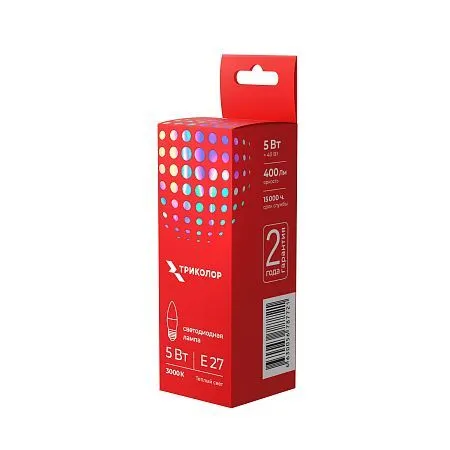 картинка Лампа светодиодная Триколор LED C37 5Вт 3000K E27