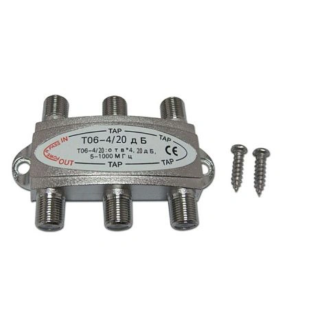 картинка Ответвитель 4 отвода 20дБ,5-1000 МГц T06-4/20