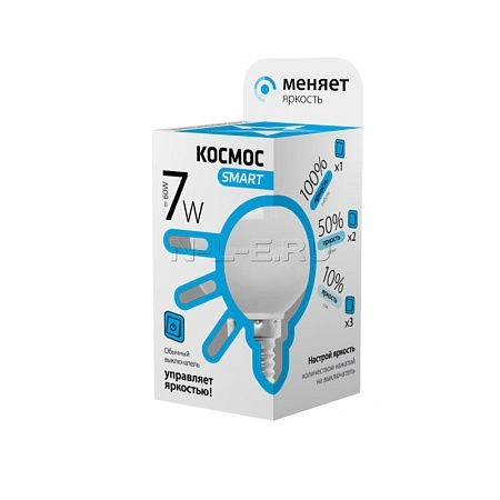 картинка Лампа светодиодная КОСМОС SMART GL45 7W 220V E14 4500K 4690488026379
