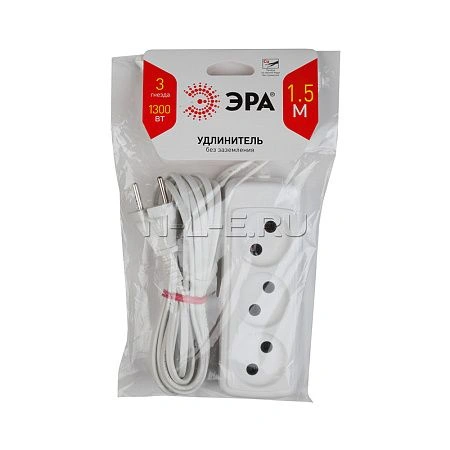 картинка Удлинитель ЭРА без заземл, 1300Вт, 3гн, 1,5м UX-3-1,5m