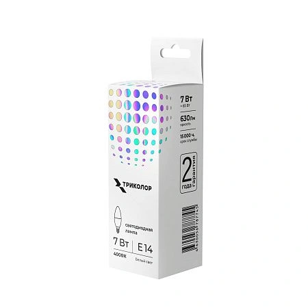 картинка Лампа светодиодная Триколор LED C37 7Вт 4000K E14
