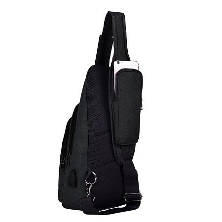 картинка Рюкзак однолямочный с USB шнуром, черный, 602