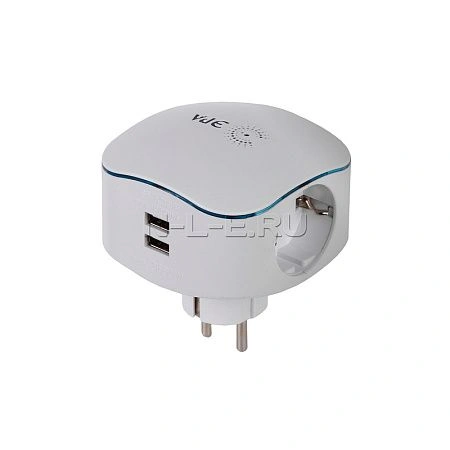 картинка Тройник ЭРА 3гн 220V + 2xUSB 2000mA, c заземл, со шт (белый) SP-3e-USB-2A