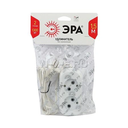 картинка Удлинитель ЭРА без заземл, 1300Вт, 2гн, 1,5м UX-2-1,5m