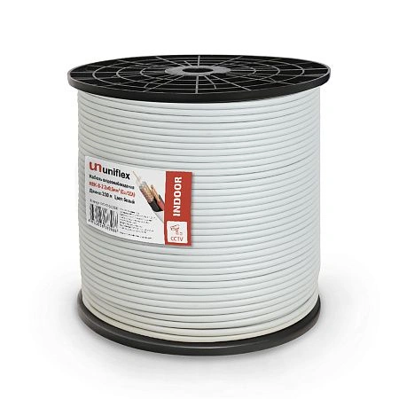 картинка Кабель видеонаблюдения КВК-В-2 2х0,5мм (Cu/ССA), 200м, белый UNIFLEX