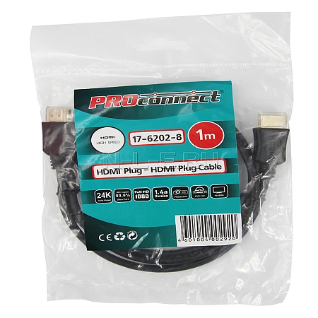 картинка Шнур Proconnect HDMI-HDMI gold, 1 м БЕЗ ФИЛЬТРОВ (PE bag) 