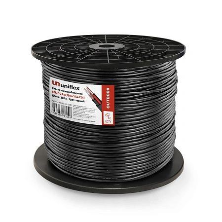 картинка Кабель видеонаблюдения КВК-П-2 2х0,75мм (Cu/ССA), 200м, черный UNIFLEX